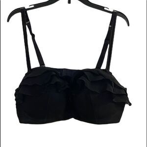 Cacique Black Sheer Tier Ruffle Balconette Bra Size 40D